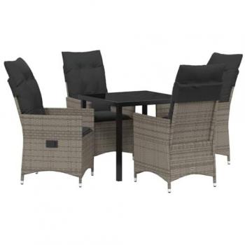 VitaXL Set di tavolo e sedie per giardino in polyrattan grigio – 5 unità