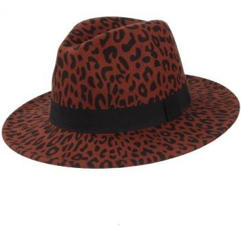 GEMVIE Women's Leopard Wool Fedora Hat - Wide Brim Winter Jazz Cap