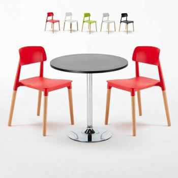 Table Ronde Noire et Chaises Colorées