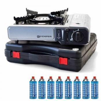 Réchaud à gaz NOMADE INOX KEMPER 1900 W + 8 cartouches gaz