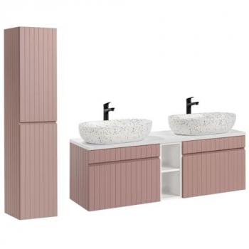 Ensembles salle de bain - Ensemble meubles double vasques à poser avec colonne + 2 éléments - 140 cm - Emblematic Rose