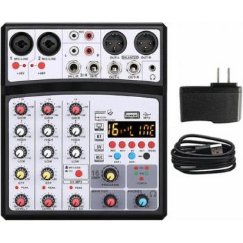 4-Channel DJ Sound Mixer with USB, 48V Phantom Power, 16 DSP Effects