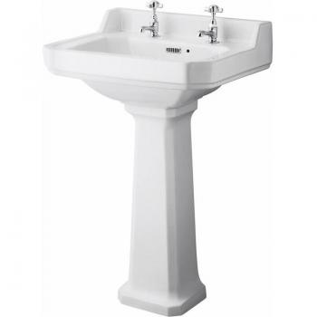 Lavandino Su Colonna Bagni Design Tradizionale Bianco Ceramica Fori Rubinetteria