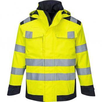 Chaqueta Modaflame Rain Multi Norm Arc, Resistente al Calor y Llama, Impermeable y Transpirable, Alta Visibilidad, Color Amarillo/Navy Talla L