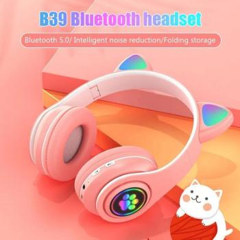 Wireless Cat Ear Headphones with RGB Lights - Red