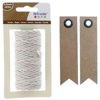 Macramé Mastery: Beige Cotton Twine (25m) + 20 Kraft Pennants