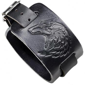 Brazalete de cuero para hombre con relieve de cabeza de lobo, estilo Punk Rock