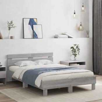 VidaXL Bettgestell mit Kopfteil LED-Beleuchtung Grau Sonoma 120x190 cm