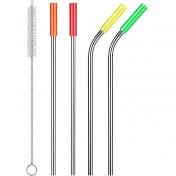 Colorful Metal Drinking Straw for Travel with Cleaning Brush and Silicone Cover