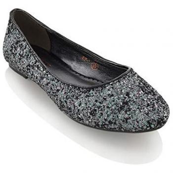XY London Karissa Glitter Pump – Flat Slip‑On, Black, 8 US