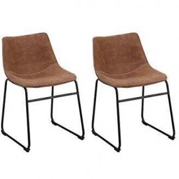 Set of 2 Armless Retro Dining Chairs in Brown Fabric