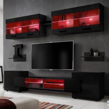 Ensemble TV Foggia - Noir Brillant avec Éclairage RGB