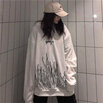 Sweat-shirt à capuche décontracté noir avec motif de feu pour homme