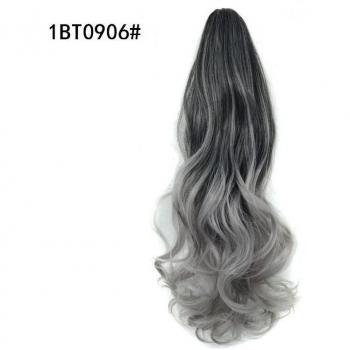 Extensiones de cabello con clip de cola de caballo rizado sintético, 20 pulgadas, ombre negro, rojo y azul