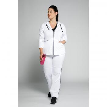 Plus Size Color Trim Long Back Hooded Sweatshirt for Women, White, Size 24/26, Cotton/Polyester