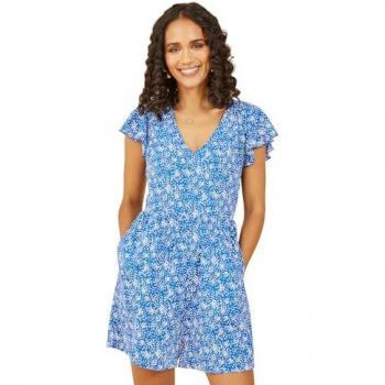 Blue Dash Print Playsuit