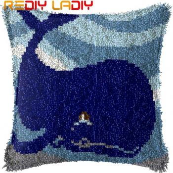 Latch Hook Pillow Case - Blue Red Stripes