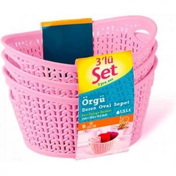 Set de 3 Cestos Ovalados 7House 1,5L con Asa Rosa