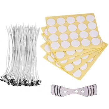 Candle Wick Kit with 100PCS 10cm Wicks, Stickers, and Centering Device