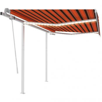 Cortina Manual Retráctil con Lámpara LED Naranja y Marrón 3,5x2,5 m