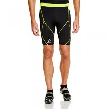 Odlo Männer-Tights Short Fury – Black‑Lime Punch, L