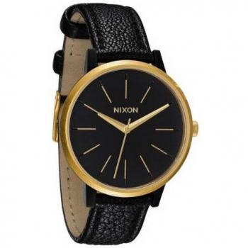 Nixon Damen-Analoguhr aus Leder, Modell A1081036-00 – Schwarze Krempe, Raw Gold Details