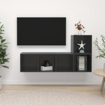 tlg. TV-Schrank-Set Hochglanz-Grau aus Spanplatte