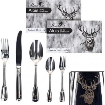 Alois MamboCat Besteck‑Set 60 Stück – Edelstahl Hirsch, 12‑Personen‑Komplettset
