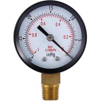 Dry Utility Vacuum Pressure Gauge Black Steel 1/4 NPT Lower Mount -30 inHg/0 psi