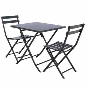 Miroytengo: paquete de muebles de exterior plegables Greensboro con 1 mesa y 2 sillas en color gris