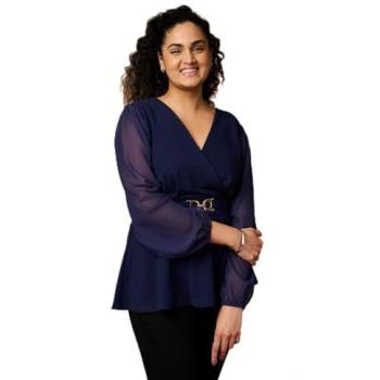 Izabel London Women’s Sheer Wrap Blouse (Blue) – Size 20