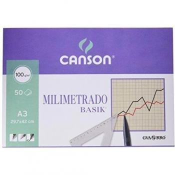 Bloc de papier quadrillé Basik Canson A3 50H 100g, encolé