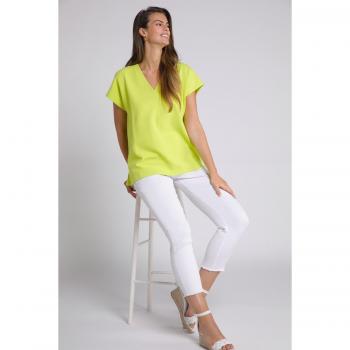 T-shirt oversize cotone elasticizzato costine scollo a V donna verde 24/26