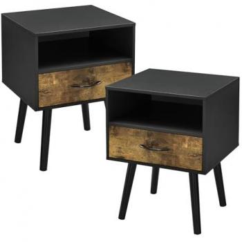 Set Gvle di 2 Comodini con Cassetto e Scomparto - Nero / Effetto Legno Scuro