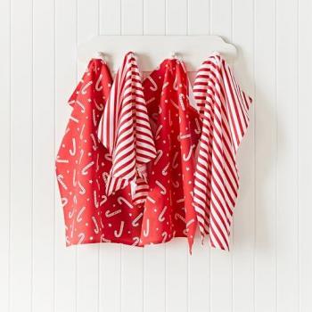 Christmas Candy Cane Cotton Kitchen Tea Towel Set of 4