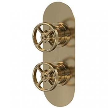 Hudson Reed Revolution Industrial Twin Concealed Thermostatic Shower Valve with Diverter and 2 Outlets Brushed Brass 80mm x 215mm x 143mm