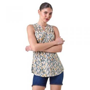 Geometric Green Button Sleeveless Top for Women – UK 18