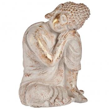 Ibergarden Gartenfigur Buddha Gold Weiß Polyesterharz 28,5 x 43,5 x