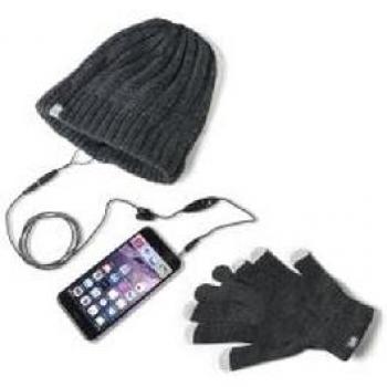 KIT Celly Guantes Pantalla Tactil + Gorro con Auricular + Microfono Gris