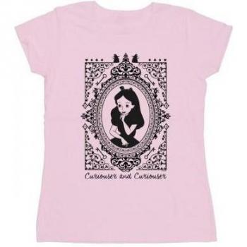 Disney Ladies Alice in Wonderland Frame Cotton T-Shirt - XXL Baby Pink