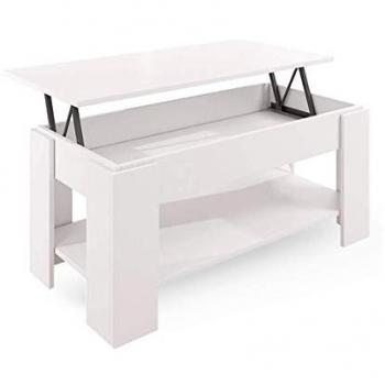 Mesa centro elevable Premier 3 con revistero 100x45x50 cm color blanco mate