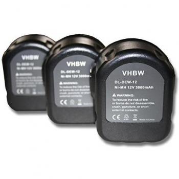 Set de 3 Baterías Ni-MH 12V 3000mAh Würth BS12A Power (Sustituye Dewalt 152250-27)