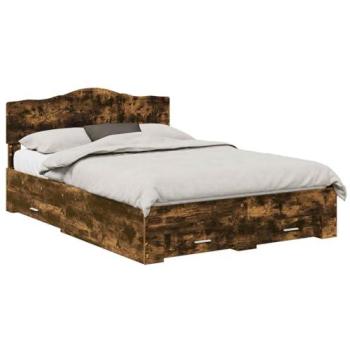 VidaXL Smoked Oak 140x190cm Bed Frame with Drawer – Engineered Wood