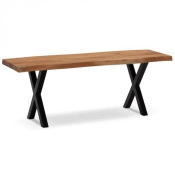 Banc double en bois d’acacia avec structure métallique croisée