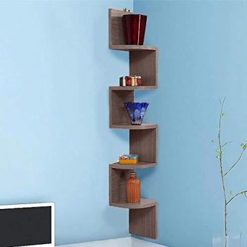 Mensola Parete Angolare Moderna 5 Spazi di Archiviazione 123x20 cm Grigio Rovere