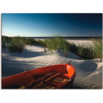 Leinwandkunst Rotes Boot am Strand, auf Keilrahmen