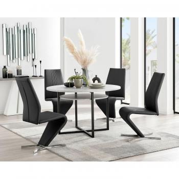 FurnitureboxUK Adley Grey Concrete Effect Round Dining Table & 4 Willow Faux Leather Chairs