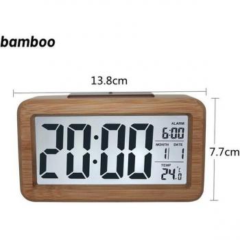Reloj Despertador de Madera con Función Snooze y Medición de Temperatura
