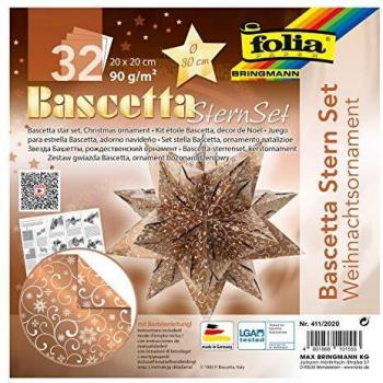 Faltblatt Bascetta Stern – Ornament 2 (200 × 200 mm, 32 Stück Kupfer/Weiß)