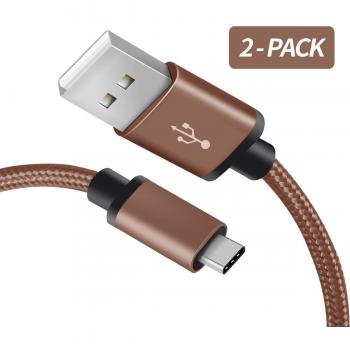 Fundro USB C Ladekabel 2er Pack, 2M lang, Nylon Mantel (Dunkelbraun)